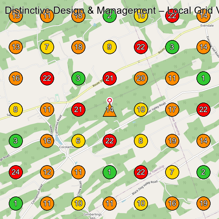 Distinctive Design & Management Landscape Designer GeoGrid ranking map for None